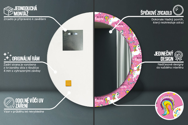 Espelho de parede circular decorativo Unicórnio mágico