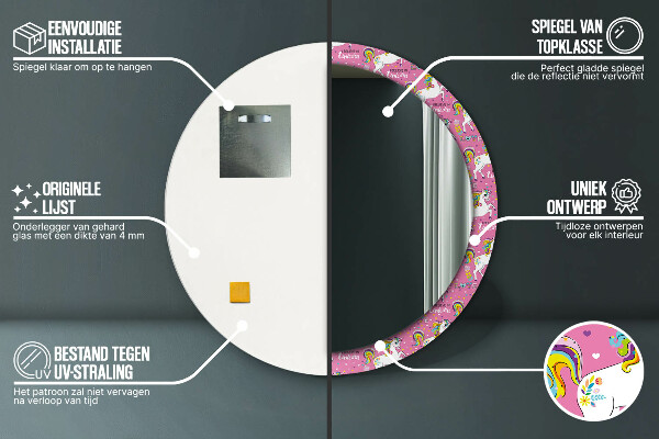 Espelho de parede circular decorativo Unicórnio mágico