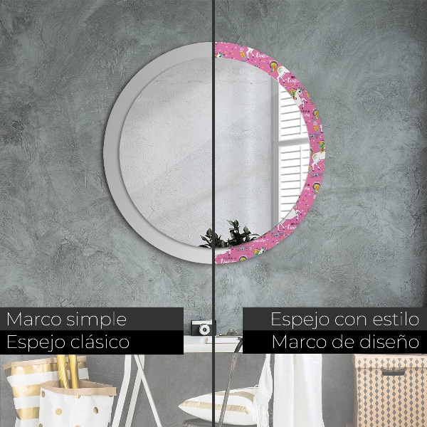 Espelho de parede circular decorativo Unicórnio mágico