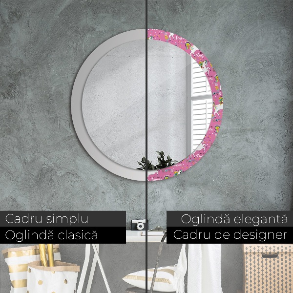 Espelho de parede circular decorativo Unicórnio mágico