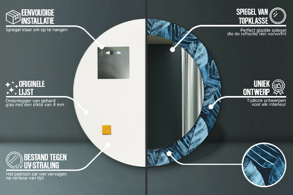 Espelho com moldura impressa redondo Folhas da selva