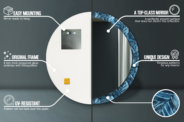 Espelho com moldura impressa redondo Folhas da selva