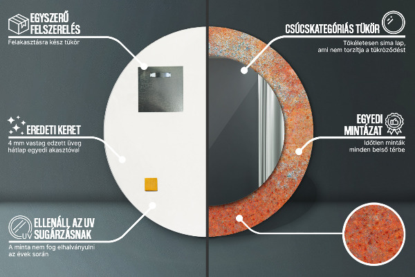 Espelho de parede circular decorativo Metal enferrujado