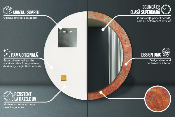 Espelho de parede circular decorativo Metal enferrujado