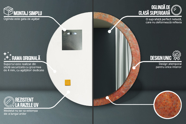Espelho de parede circular decorativo Metal enferrujado