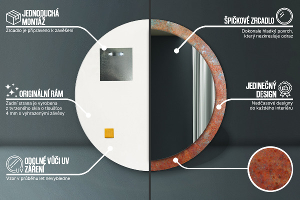 Espelho de parede circular decorativo Metal enferrujado