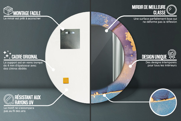 Espelho circular de parede decorativo Pedra de mármore