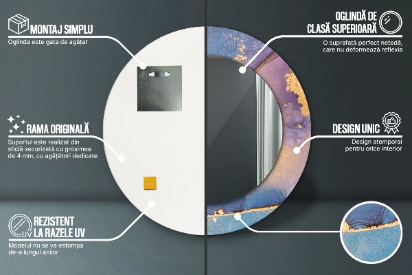 Espelho circular de parede decorativo Pedra de mármore