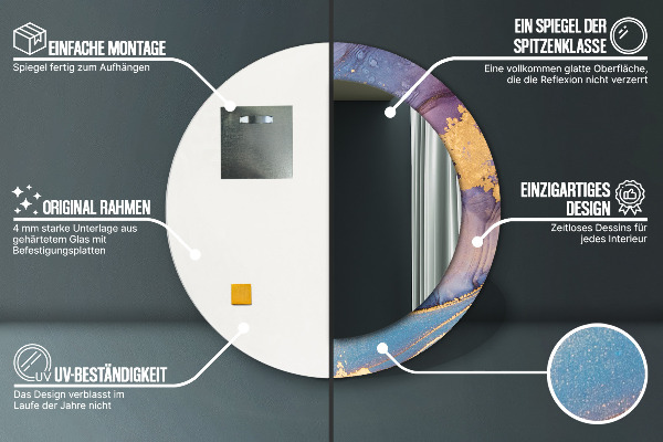 Espelho circular de parede decorativo Pedra de mármore