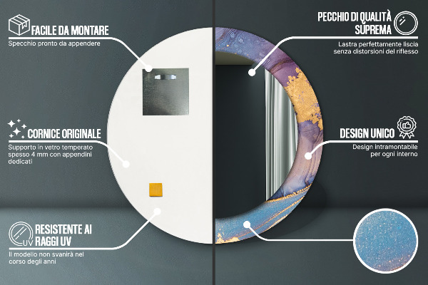 Espelho circular de parede decorativo Pedra de mármore