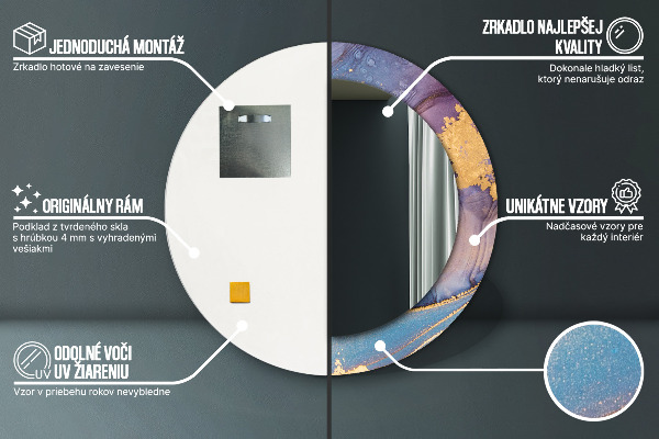 Espelho circular de parede decorativo Pedra de mármore