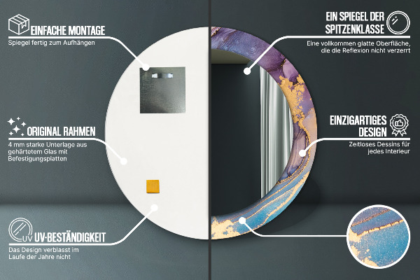 Espelho circular de parede decorativo Pedra de mármore