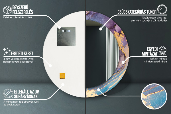 Espelho circular de parede decorativo Pedra de mármore