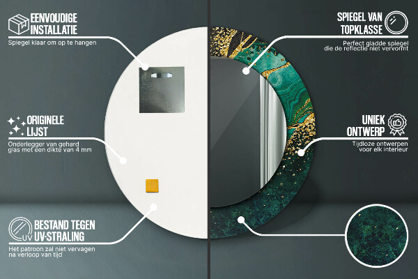 Espelho com moldura impressa redondo Verde mármore