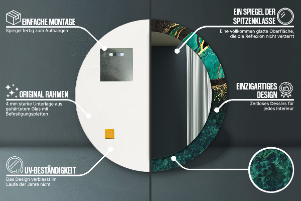 Espelho com moldura impressa redondo Verde mármore