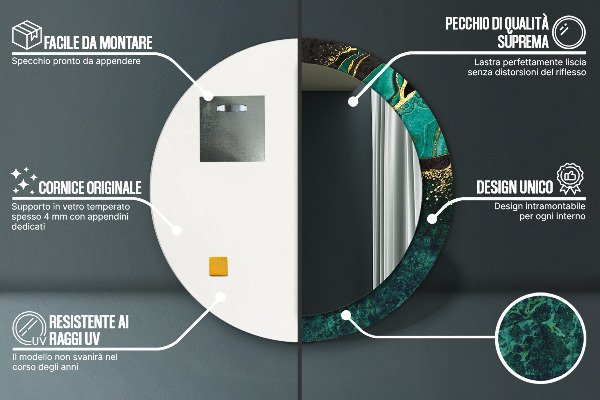 Espelho com moldura impressa redondo Verde mármore