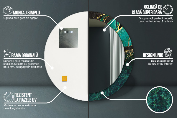 Espelho com moldura impressa redondo Verde mármore