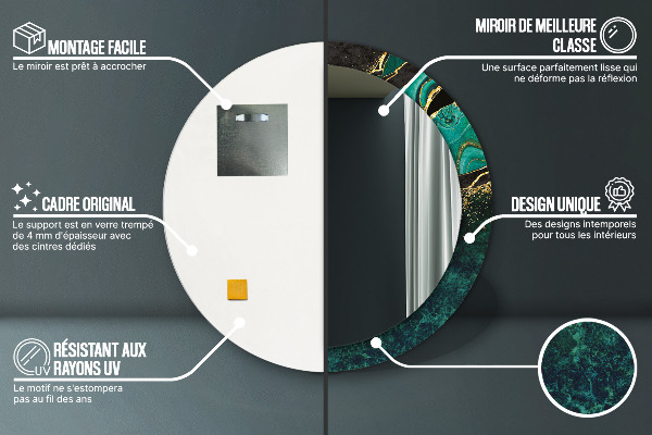 Espelho com moldura impressa redondo Verde mármore