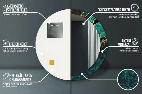 Espelho com moldura impressa redondo Verde mármore