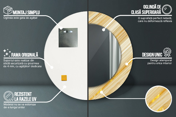 Espelho com moldura impressa redondo Ouro abstrato