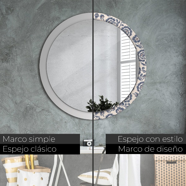 Espelho de parede circular decorativo Padrão de flores