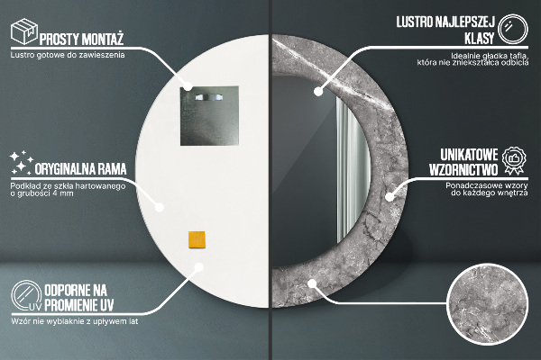 Espelho circular de parede decorativo Mármore rústico