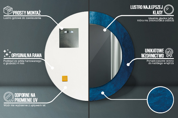 Espelho com moldura impressa redondo Arte abstrata