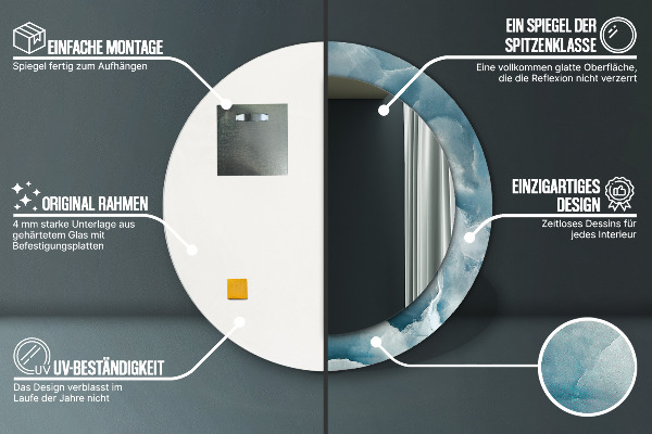 Espelho circular de parede decorativo Mármore azul ônix