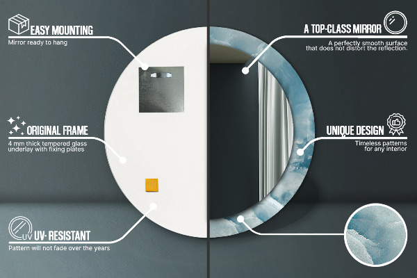 Espelho circular de parede decorativo Mármore azul ônix