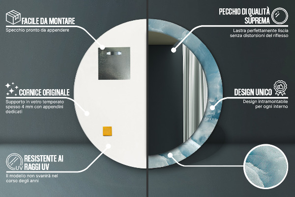 Espelho circular de parede decorativo Mármore azul ônix