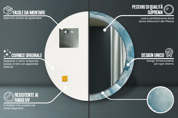 Espelho circular de parede decorativo Mármore azul ônix