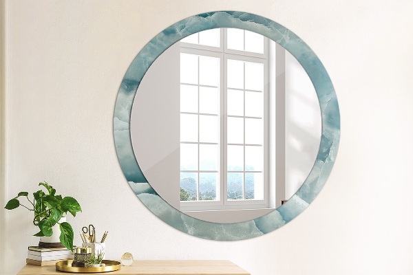 Espelho circular de parede decorativo Mármore azul ônix