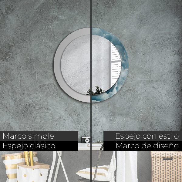 Espelho circular de parede decorativo Mármore azul ônix