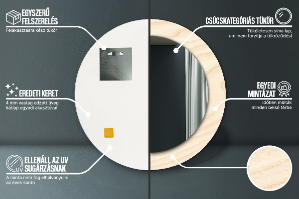 Espelho circular de parede decorativo Textura de madeira