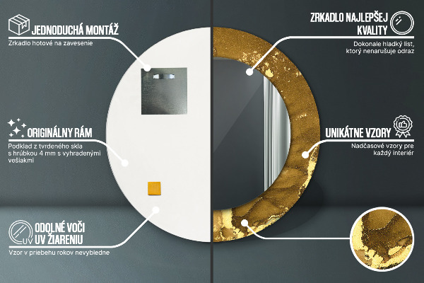 Espelho com moldura impressa redondo Redemoinhos metálicos