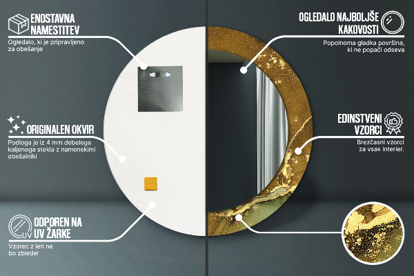 Espelho com moldura impressa redondo Redemoinhos metálicos
