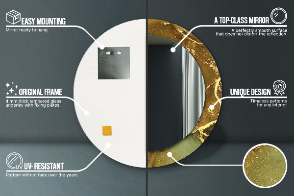 Espelho com moldura impressa redondo Redemoinhos metálicos