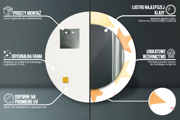 Espelho com moldura impressa redondo Estrelas pastel