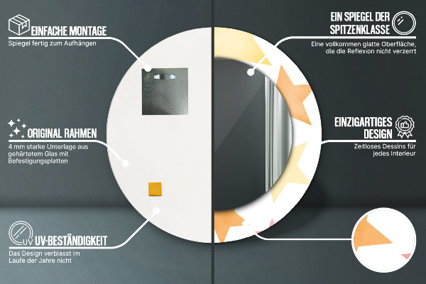 Espelho com moldura impressa redondo Estrelas pastel