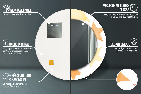 Espelho com moldura impressa redondo Estrelas pastel