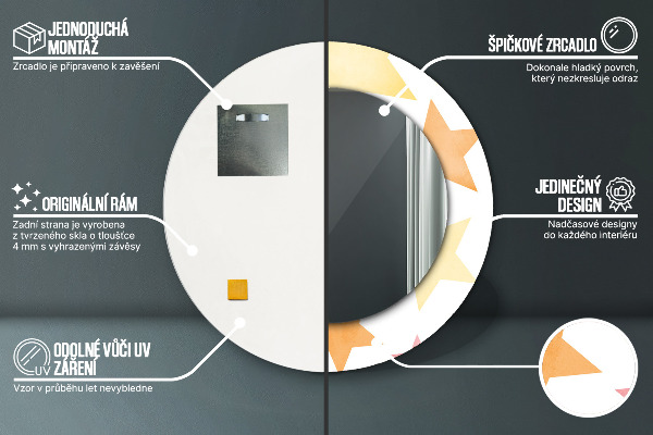 Espelho com moldura impressa redondo Estrelas pastel