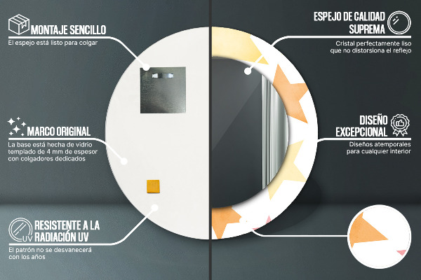 Espelho com moldura impressa redondo Estrelas pastel