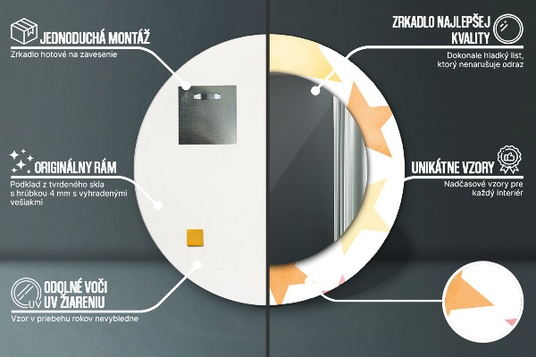 Espelho com moldura impressa redondo Estrelas pastel