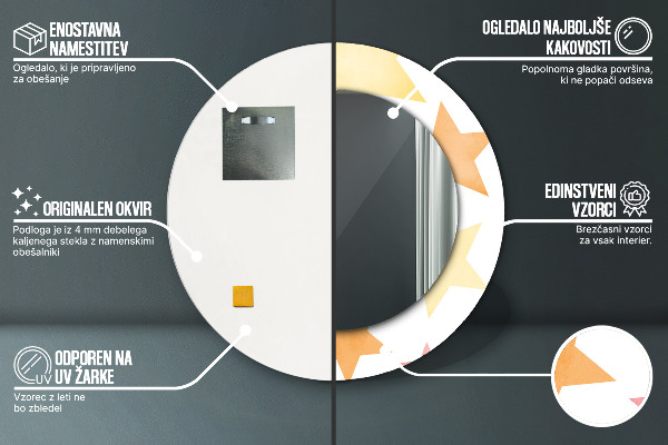 Espelho com moldura impressa redondo Estrelas pastel