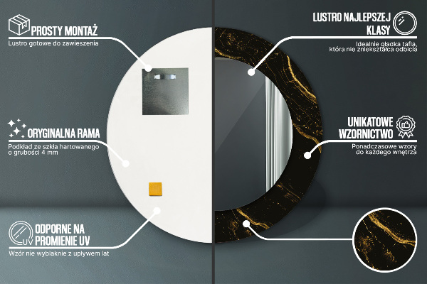 Espelho com moldura impressa redondo Mármore preto