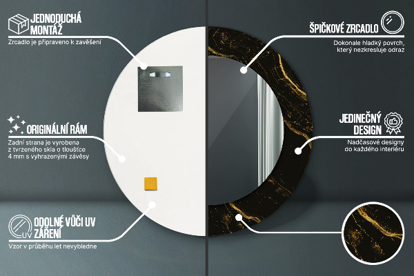 Espelho com moldura impressa redondo Mármore preto