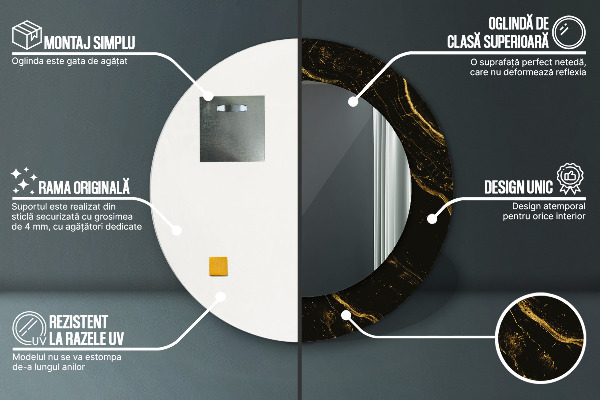 Espelho com moldura impressa redondo Mármore preto