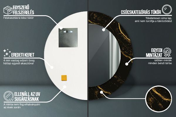 Espelho com moldura impressa redondo Mármore preto