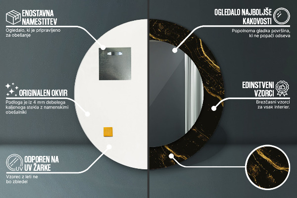 Espelho com moldura impressa redondo Mármore preto