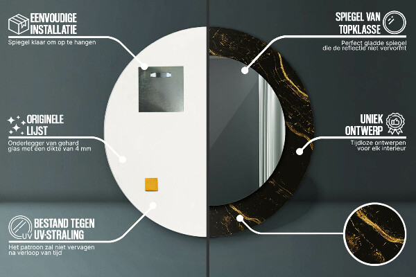 Espelho com moldura impressa redondo Mármore preto